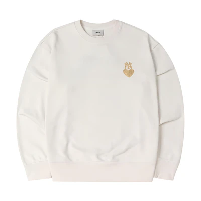 MLB New York Yankees Heart Series Cream Pullover Crewneck Sweatshirt Unisex 3AMTH9144-50CRS