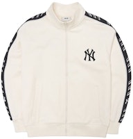 MLB New York Yankees High Neck Zip Jacket Unisex Cream Color. 3ATRS0221-50CRS MLB New York Yankees High Neck Zip Jacket Unisex Cream Color. 3ATRS0221-50CRS