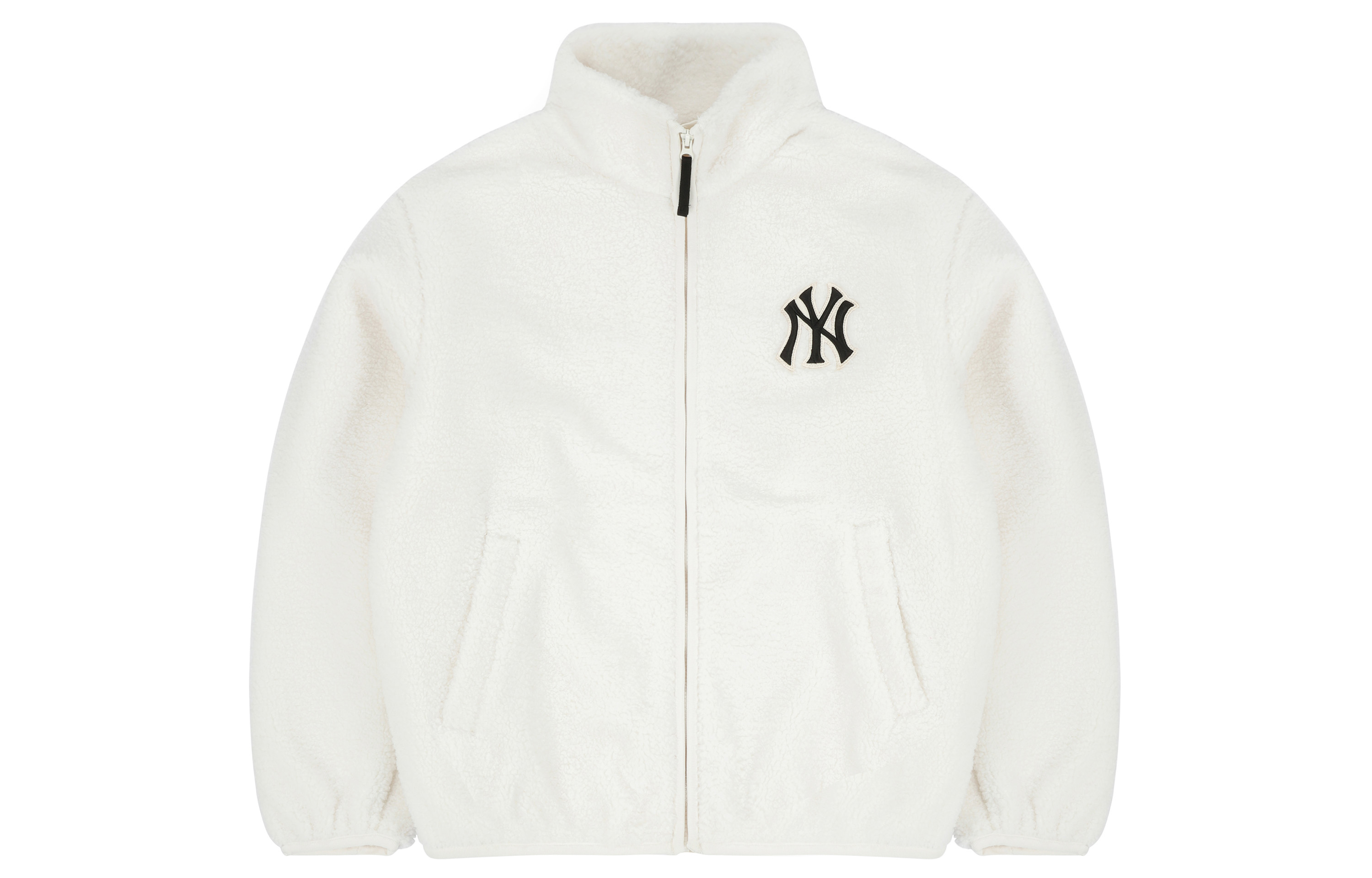 MLB New York Yankees Ivory Sherpa Fleece Jacket Unisex with Logo Embroidery. 3AJPF2916-50IVS