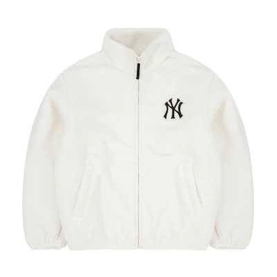 MLB New York Yankees Ivory Sherpa Fleece Jacket Unisex with Logo Embroidery. 3AJPF2916-50IVS