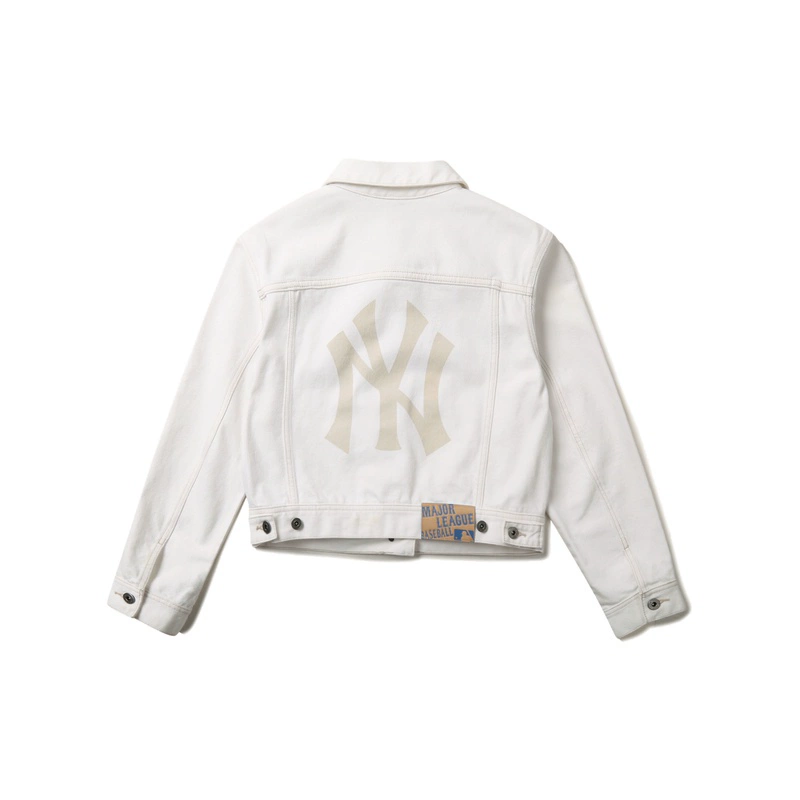 MLB New York Yankees Ivory White Logo Cropped Denim Jacket Unisex. 31DKW1111-50I