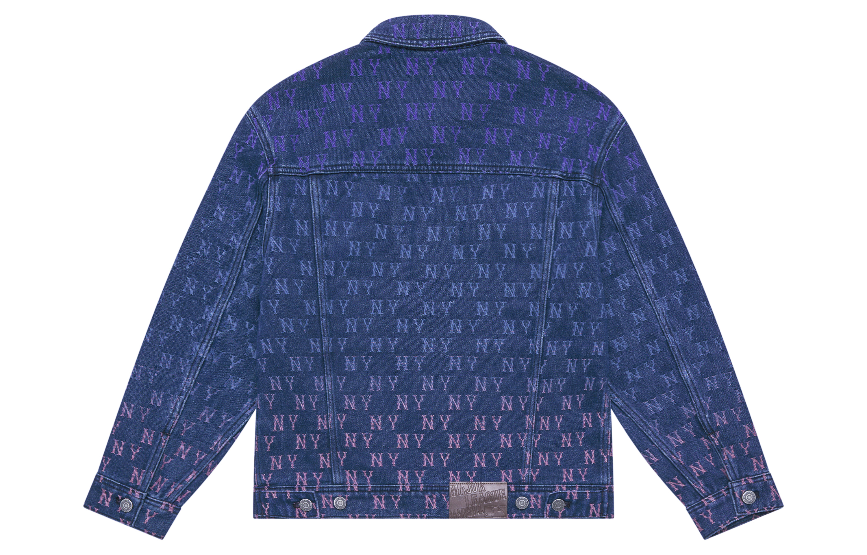 MLB New York Yankees Jacquard Monogram Denim Jacket Unisex Retro Style Indigo Blue 3ADKM0144-50INS 圖 3