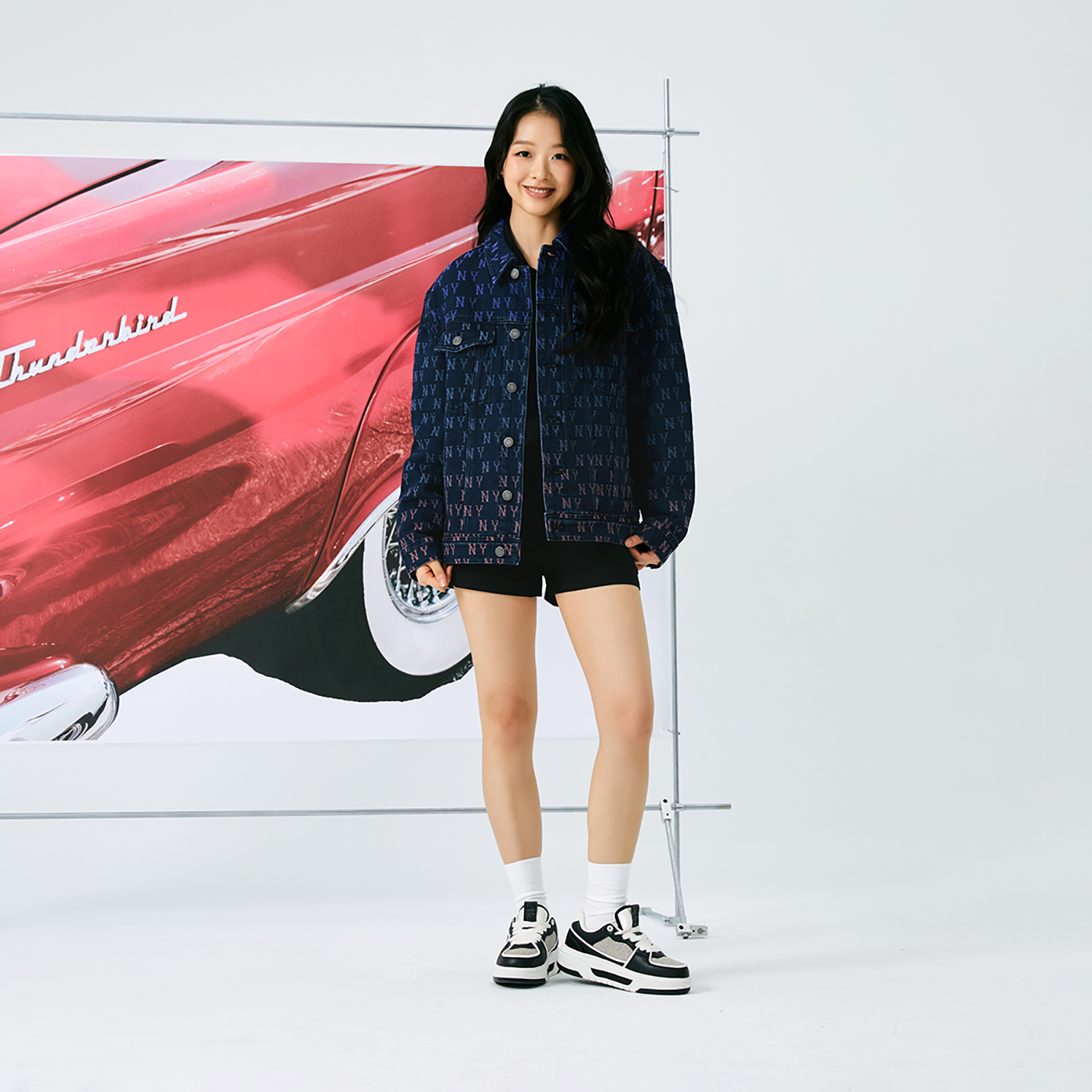 MLB New York Yankees Jacquard Monogram Denim Jacket Unisex Retro Style Indigo Blue 3ADKM0144-50INS 圖 6