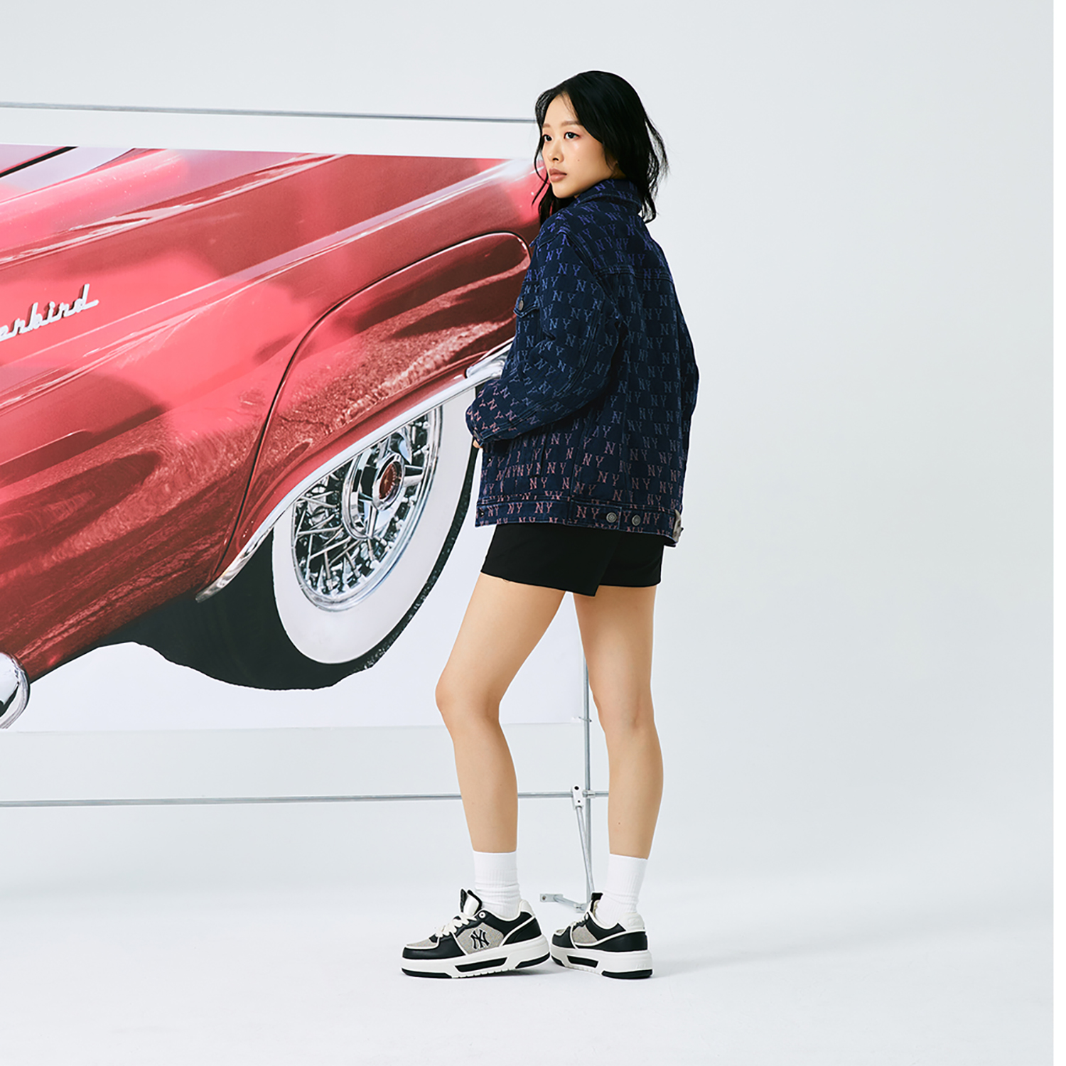 MLB New York Yankees Jacquard Monogram Denim Jacket Unisex Retro Style Indigo Blue 3ADKM0144-50INS 圖 7