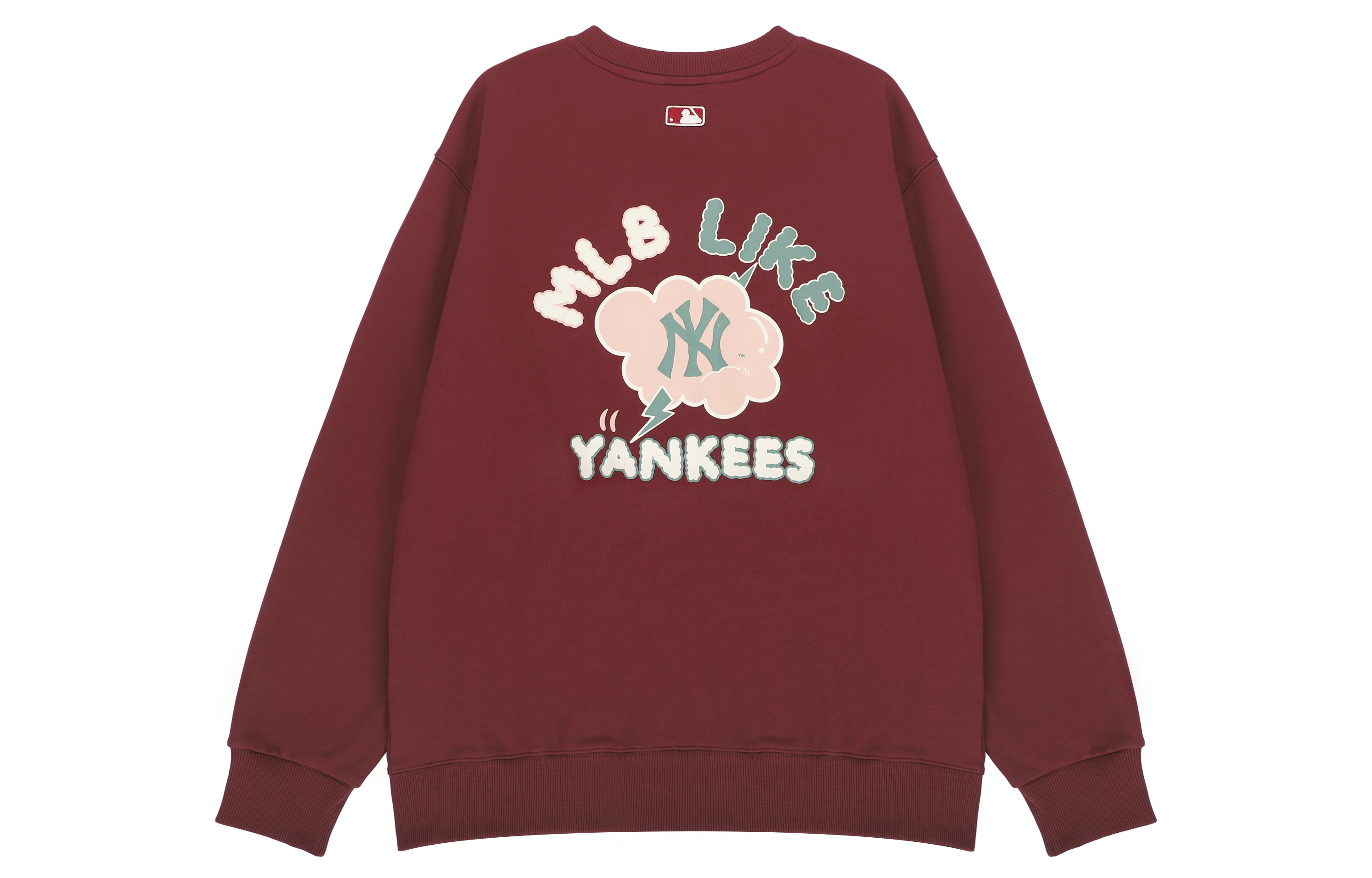MLB New York Yankees Letter Cartoon Print Oversized Sweatshirt Maroon Unisex 3AMTEC314-50WIS