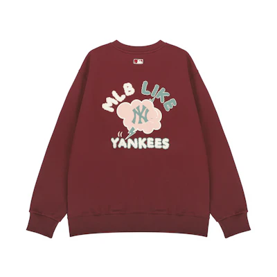 MLB New York Yankees Letter Cartoon Print Oversized Sweatshirt Maroon Unisex 3AMTEC314-50WIS