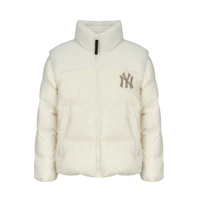MLB New York Yankees Letter Logo Loose Down Jacket Unisex Cream Winter Coat 3ADJN0416-50CRS