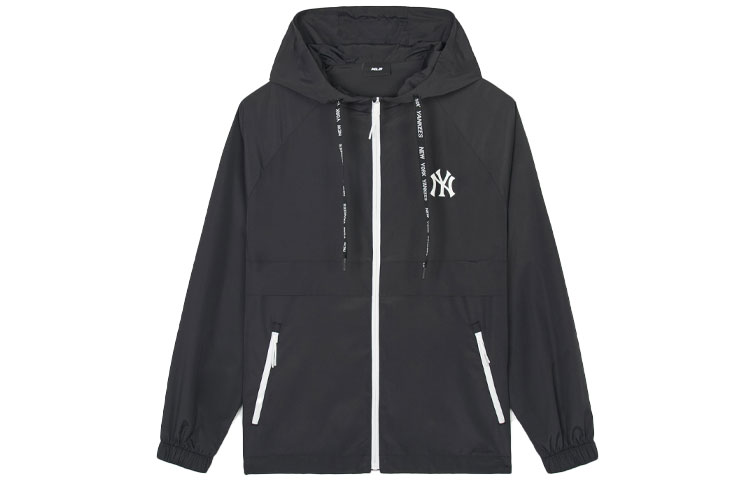 MLB New York Yankees Letter Logo Windbreaker Hoodie Jacket Unisex Black 3AWJB0843-50BKS