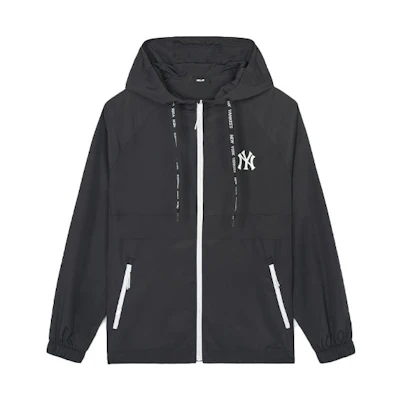 MLB New York Yankees Letter Logo Windbreaker Hoodie Jacket Unisex Black 3AWJB0843-50BKS