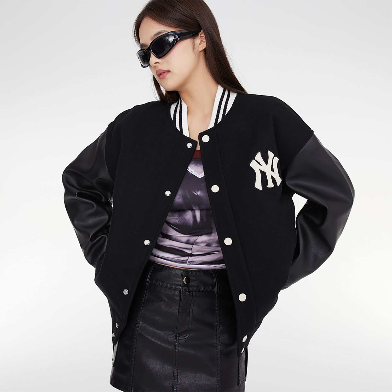 MLB New York Yankees Letter Print Baseball Jacket Unisex Black 3AJPV0634-50BKS 圖 6