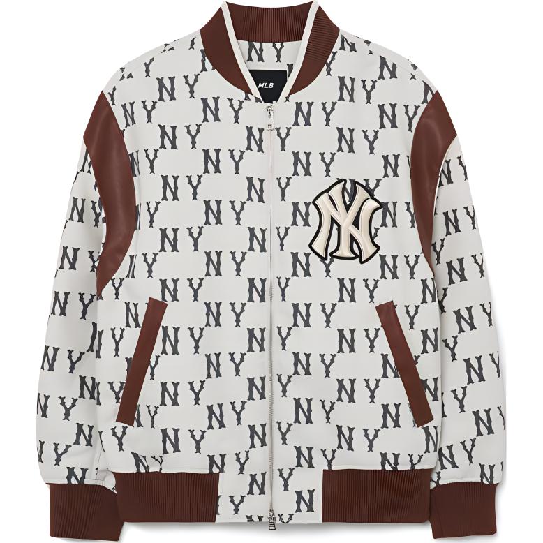 MLB New York Yankees Letter Print Colorblock Jacket Unisex Cream White 3AJPM0131-50CRS