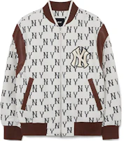 MLB New York Yankees Letter Print Colorblock Jacket Unisex Cream White 3AJPM0131-50CRS MLB New York Yankees Letter Print Colorblock Jacket Unisex Cream White 3AJPM0131-50CRS