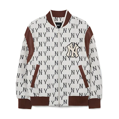 MLB New York Yankees Letter Print Colorblock Jacket Unisex Cream White 3AJPM0131-50CRS