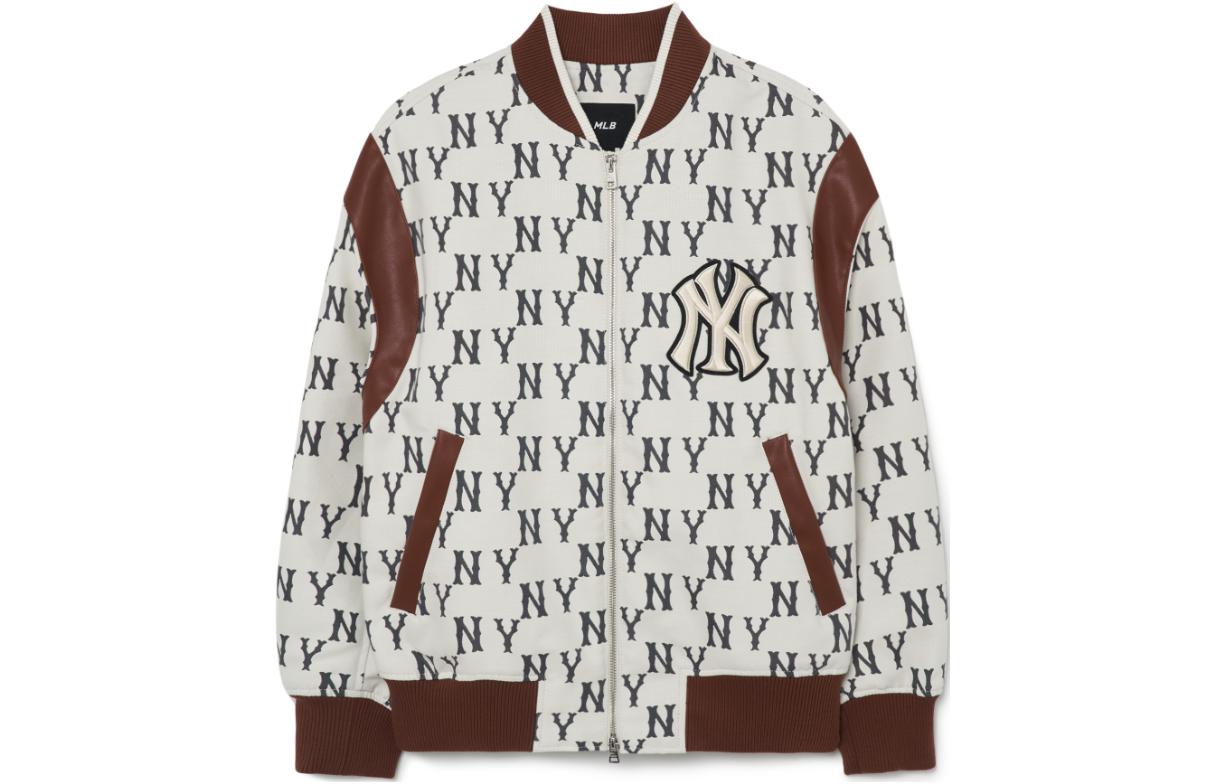 Order MLB New York Yankees Letter Print Colorblock Jacket Unisex Cream White 3AJPM0131-50CRS