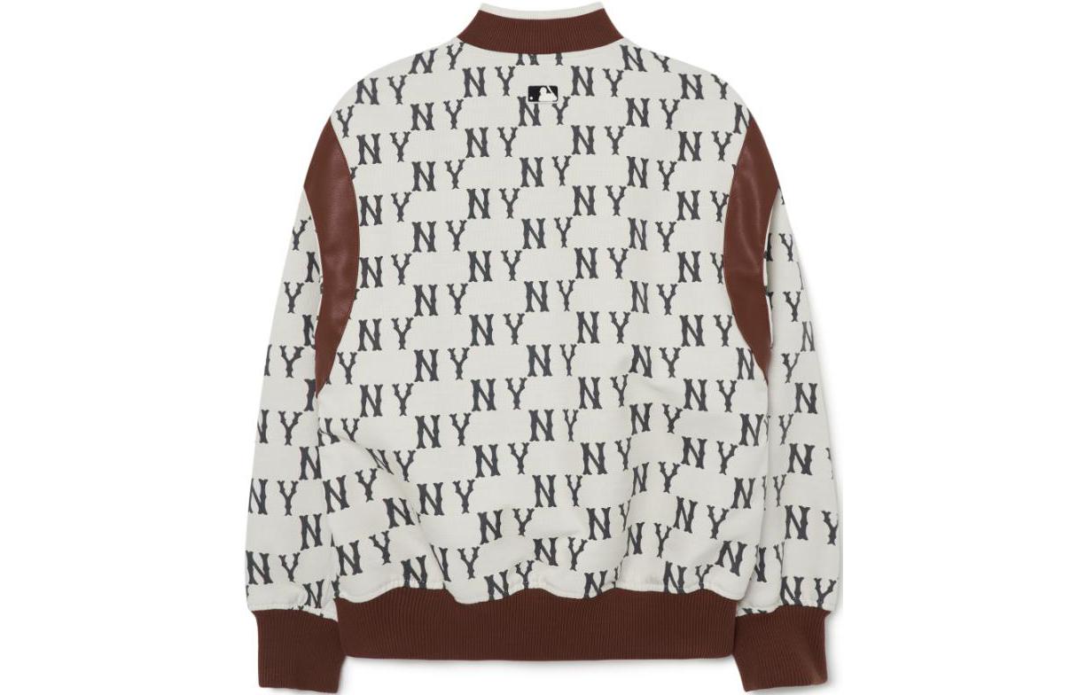 Lookbook MLB New York Yankees Letter Print Colorblock Jacket Unisex Cream White 3AJPM0131-50CRS