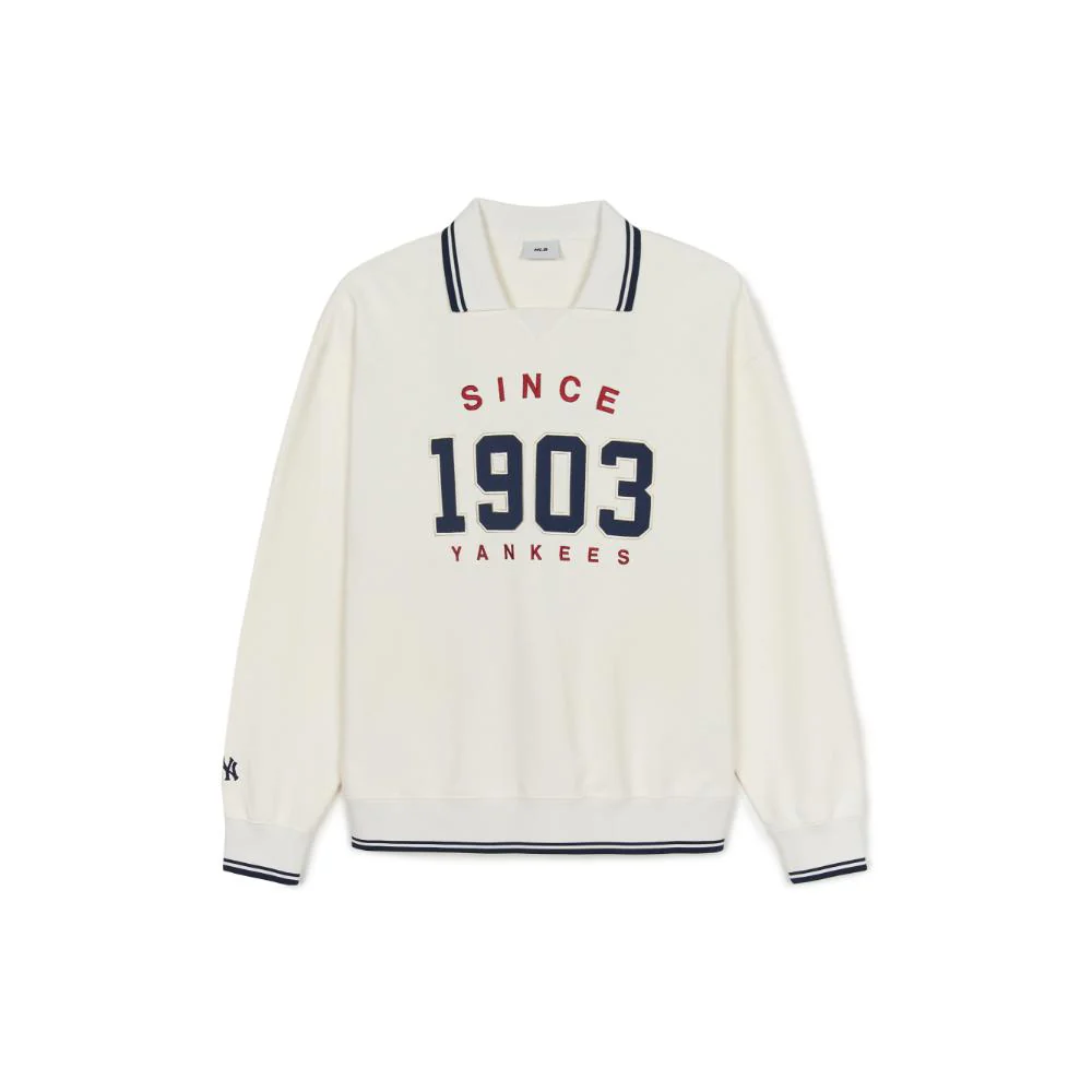 MLB New York Yankees Letter Print Cream Retro Sweatshirt Unisex Vintage Style 3AMTV0844-50CRS