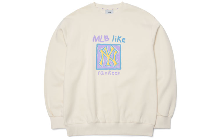 MLB New York Yankees Letter Print Crewneck Pullover Sweatshirt Unisex Beige 3AMTL6116-50CRS