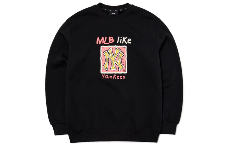 MLB New York Yankees Letter Print Crewneck Sweatshirt Unisex Black 3AMTL6116-50BKS
