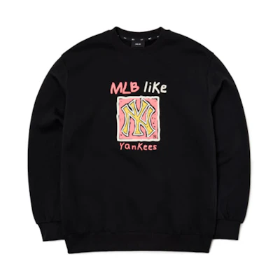 MLB New York Yankees Letter Print Crewneck Sweatshirt Unisex Black 3AMTL6116-50BKS
