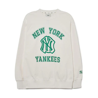 MLB New York Yankees Letter Print Crewneck Sweatshirt Cream Unisex 3AMTV0131-50CRS