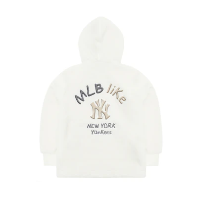 MLB New York Yankees Letter Print Fleece Hoodie Unisex White Jacket. 3AFDL3126-50IVS