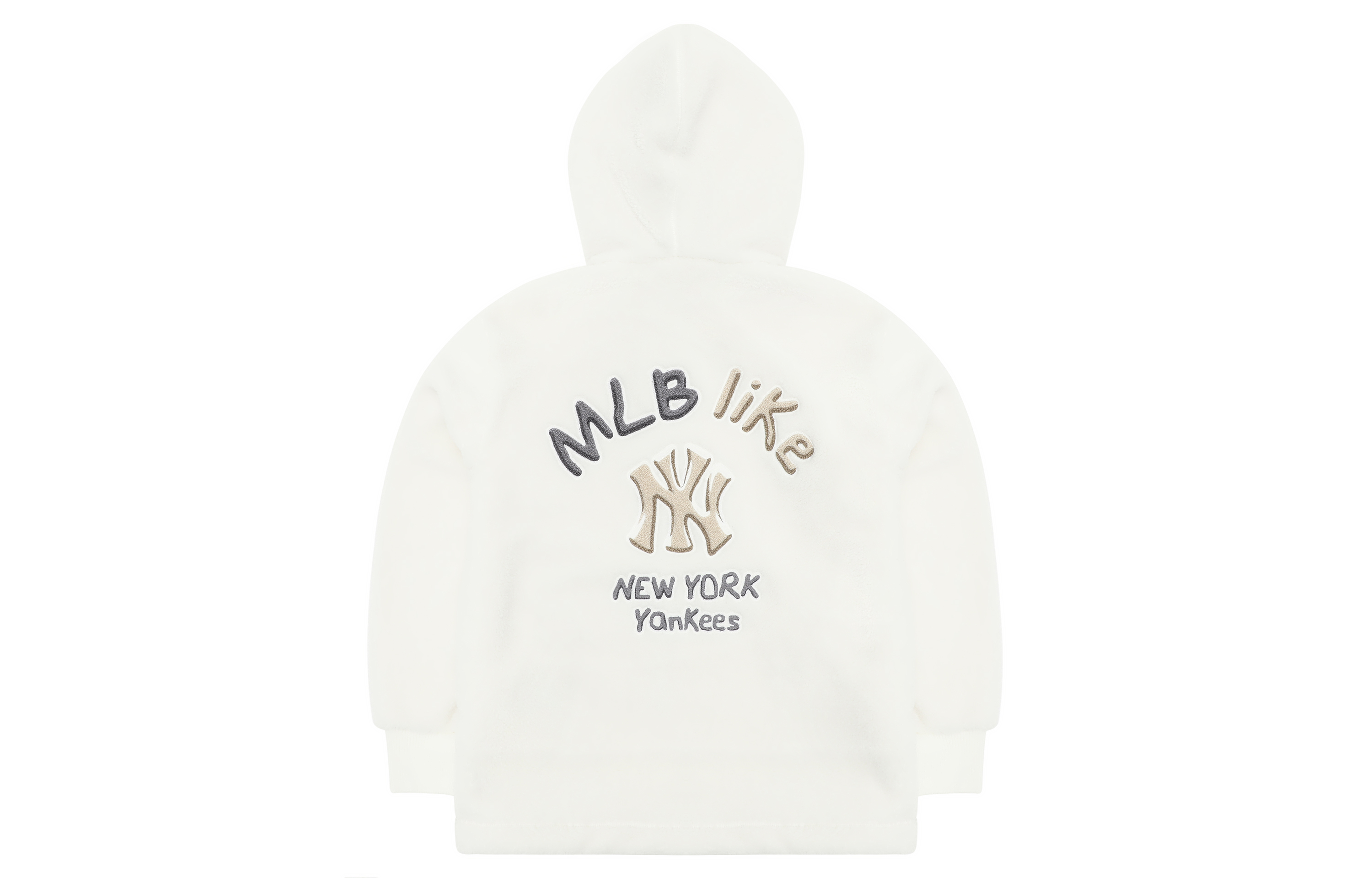 MLB New York Yankees Letter Print Fleece Hoodie Unisex White Jacket. 3AFDL3126-50IVS 圖 2