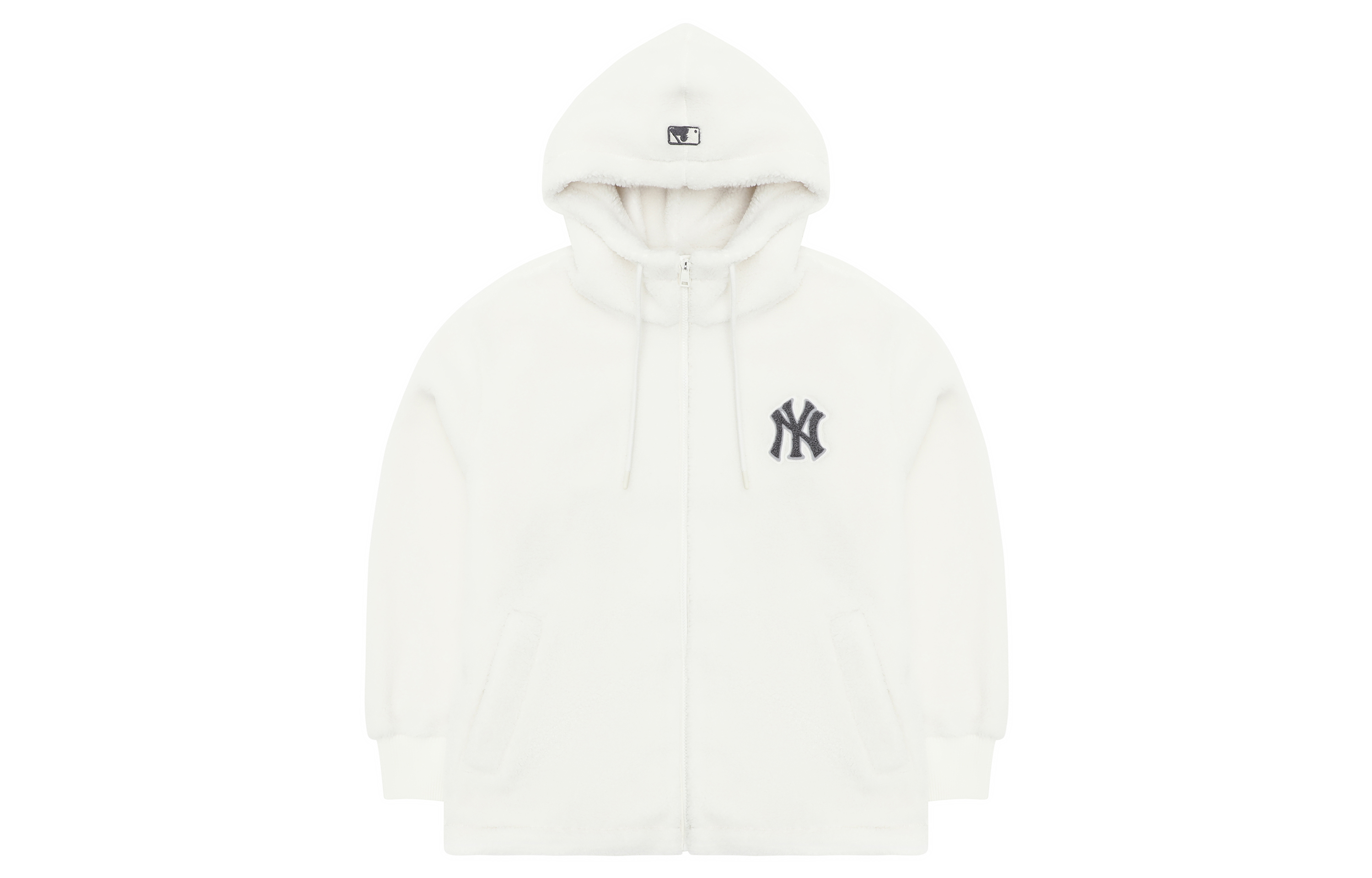 MLB New York Yankees Letter Print Fleece Hoodie Unisex White Jacket. 3AFDL3126-50IVS 圖 3
