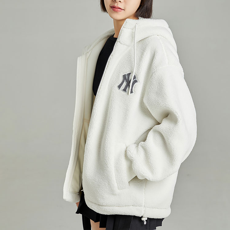 MLB New York Yankees Letter Print Fleece Hoodie Unisex White Jacket. 3AFDL3126-50IVS 圖 6