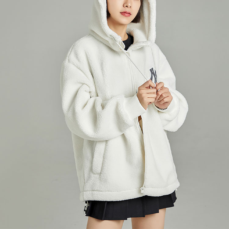 MLB New York Yankees Letter Print Fleece Hoodie Unisex White Jacket. 3AFDL3126-50IVS 圖 8