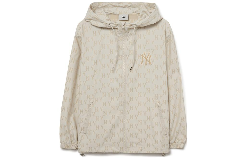 MLB New York Yankees Letter Print Hoodie Jacket Unisex Ivory White 3AWJM0531-50IVS