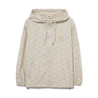 MLB New York Yankees Letter Print Hoodie Jacket Unisex Ivory White 3AWJM0531-50IVS