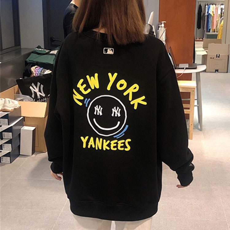 MLB New York Yankees Letter Print Oversized Crewneck Sweatshirt Unisex Black 3AMTL0514-50BKS 圖 5