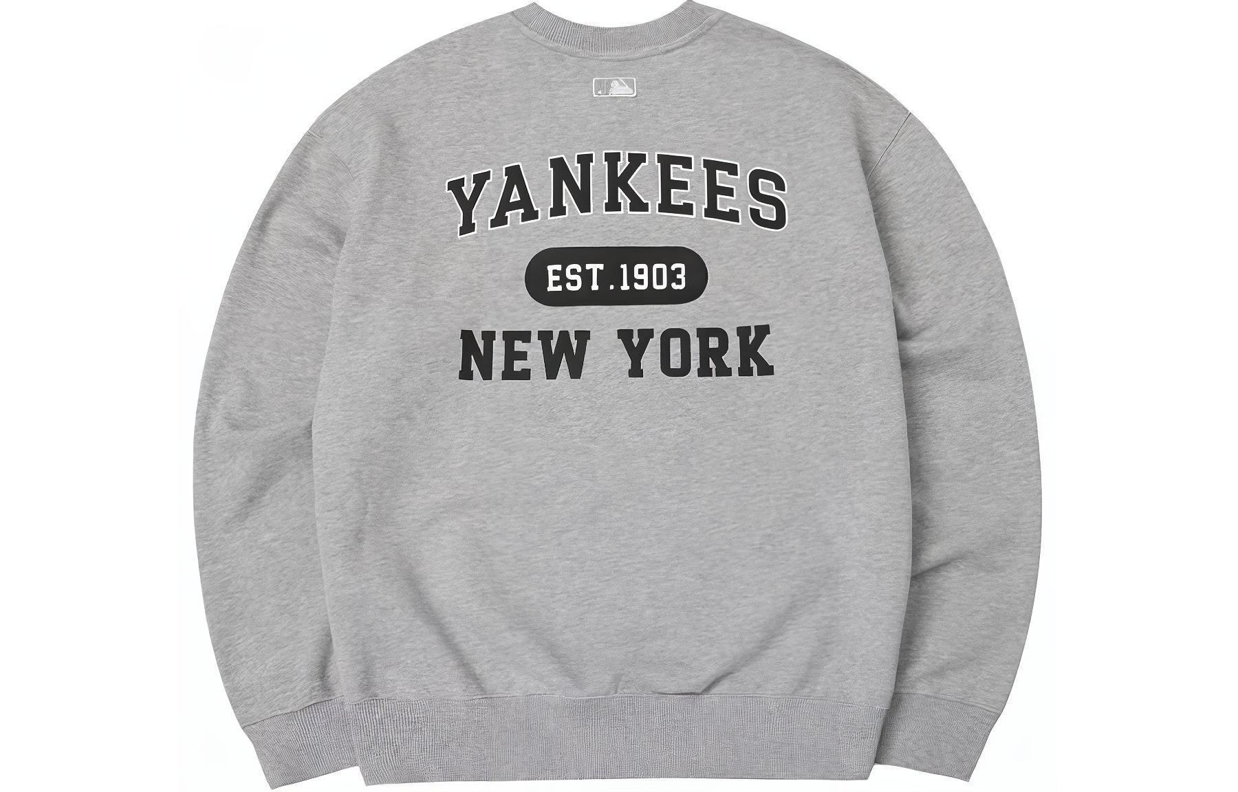 MLB New York Yankees Letter Print Pullover Sweatshirt Unisex Gray 3AMTV0741-50MGS