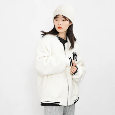 MLB纽约洋基队字母印花羊羔毛棒球夹克米白色男女通用 3AJPF0116-50CRS Purchase MLB纽约洋基队字母印花羊羔毛棒球夹克米白色男女通用 3AJPF0116-50CRS