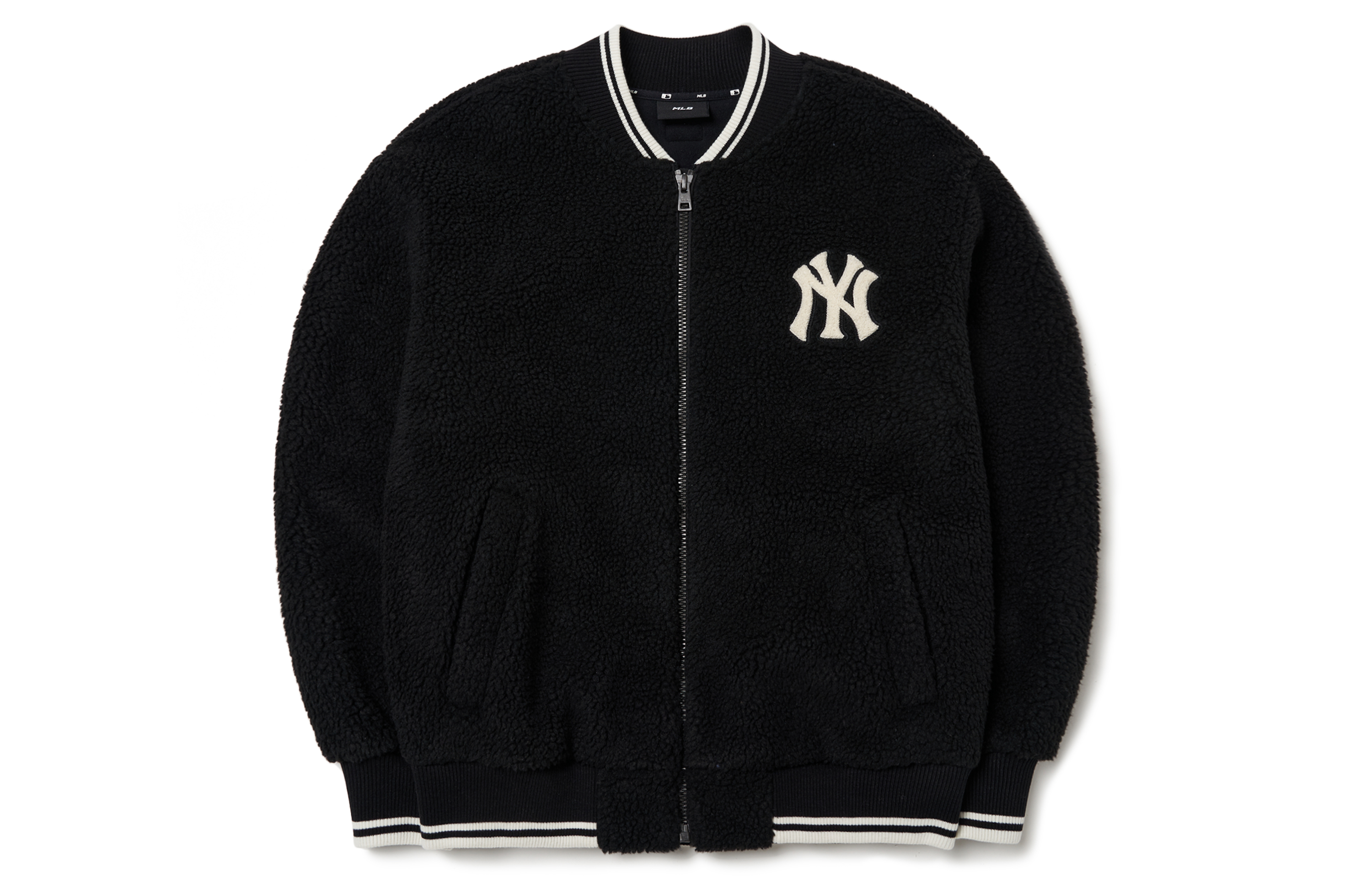 MLB New York Yankees Letter Printed Sherpa Baseball Jacket Unisex Black 3AJPF0116-50BKS