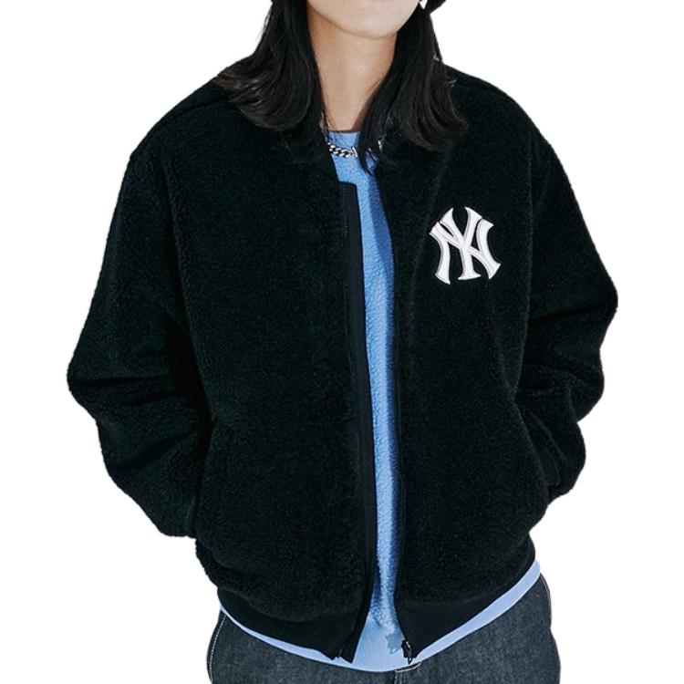 MLB New York Yankees Letter Printed Sherpa Baseball Jacket Unisex Black 3AJPF0116-50BKS 圖 4