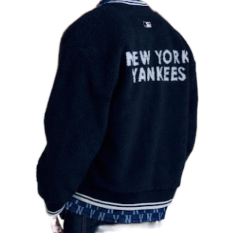 MLB New York Yankees Letter Printed Sherpa Baseball Jacket Unisex Black 3AJPF0116-50BKS 圖 5