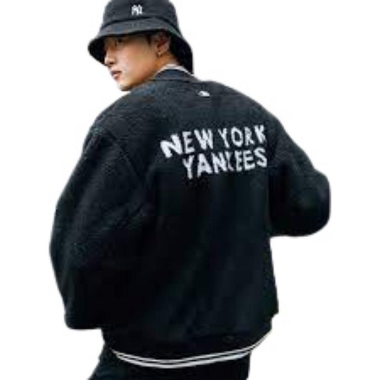 MLB New York Yankees Letter Printed Sherpa Baseball Jacket Unisex Black 3AJPF0116-50BKS 圖 6