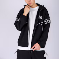 Shop MLB 紐約洋基字母拉鍊連帽外套 男女 黑色 31JPUD111-50L
