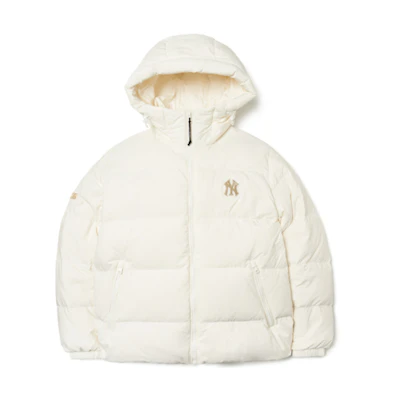 MLB New York Yankees Lightweight Beige Logo Hooded Down Jacket Unisex Winter Wear. 3ADJL0616-50IVS