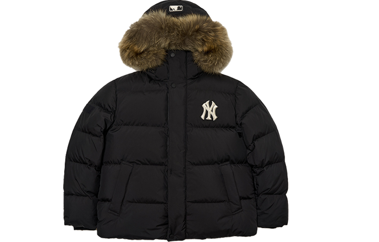 MLB New York Yankees Logo Black Hooded Fur Down Jacket Unisex Winter Wear. 3ADJB0516-50BKS