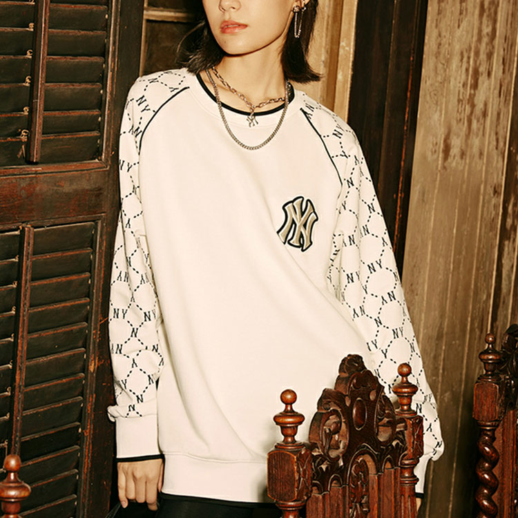 Details for MLB New York Yankees Logo Crewneck Unisex Beige - Koleksi Musim Gugur. 3AMTM0814-50CRS