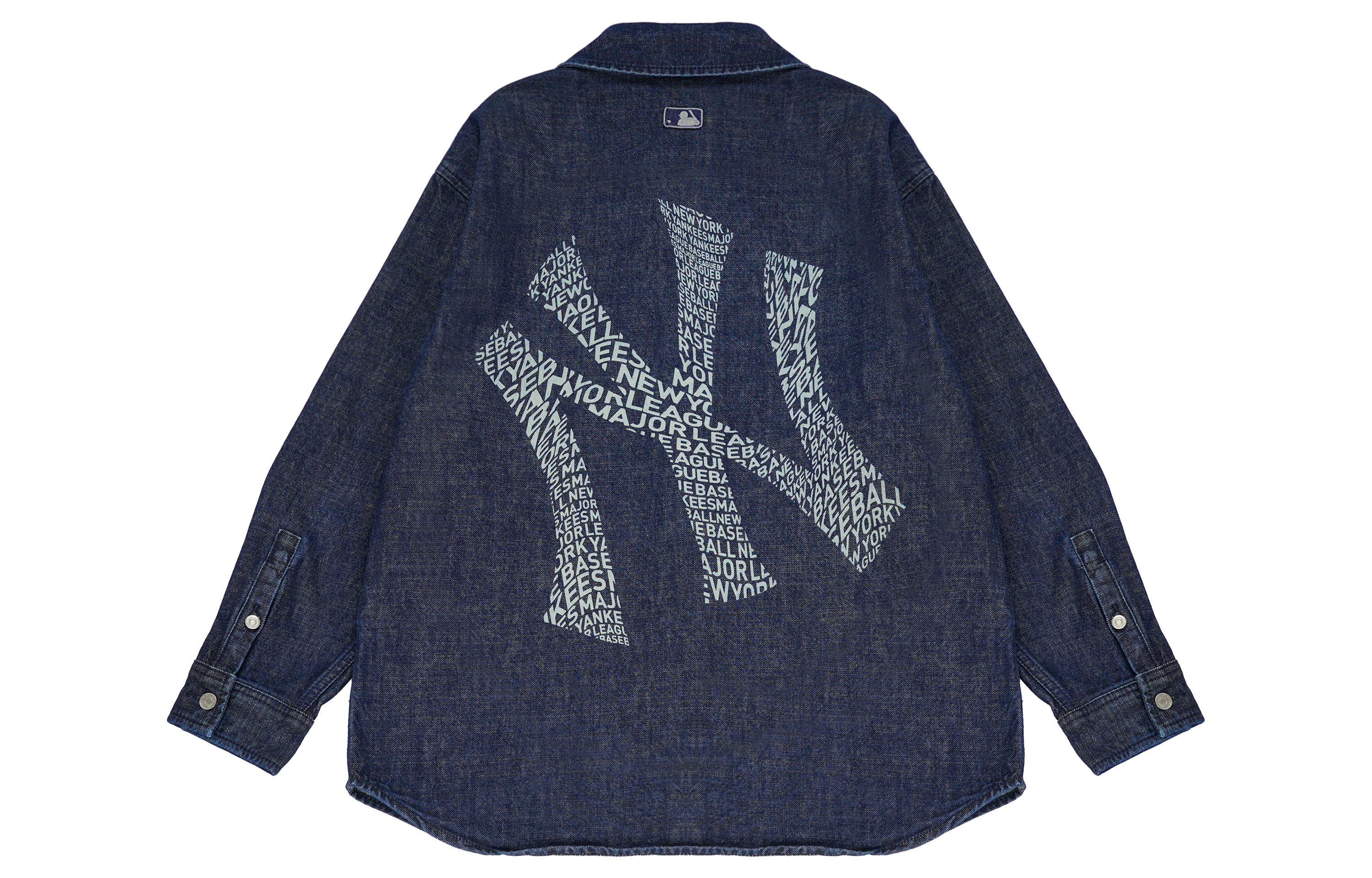 Lookbook MLB纽约洋基队标志牛仔长袖衬衫 男女同款 深海军蓝色 3ADRU0124-50NYD