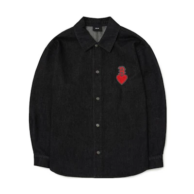 MLB New York Yankees Logo Embroidered Denim Long Sleeve Shirt Unisex Black 3ADRH0124-43BKS