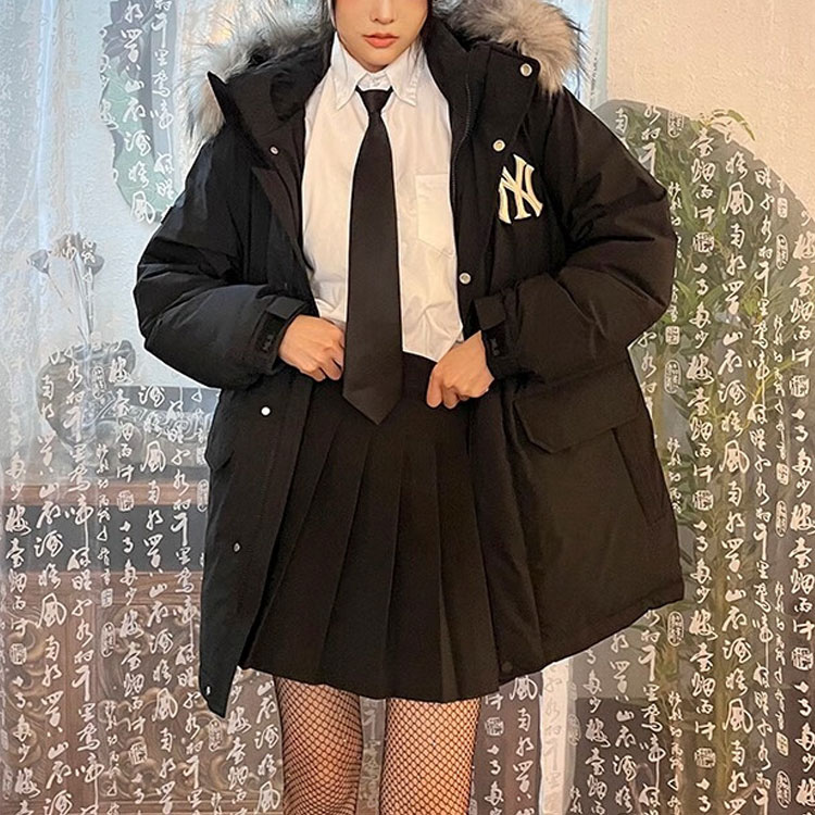 MLB New York Yankees Logo Embroidered Hoodie Puffer Jacket Unisex Black Short款 3ADJB1926-50BKS 圖 4