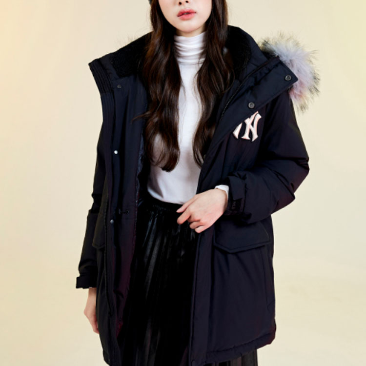 MLB New York Yankees Logo Embroidered Hoodie Puffer Jacket Unisex Black Short款 3ADJB1926-50BKS 圖 5