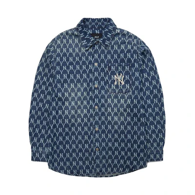 MLB New York Yankees Logo Embroidered Vintage Loose Long Sleeve Shirt Blue Unisex 3AWSN3014-50