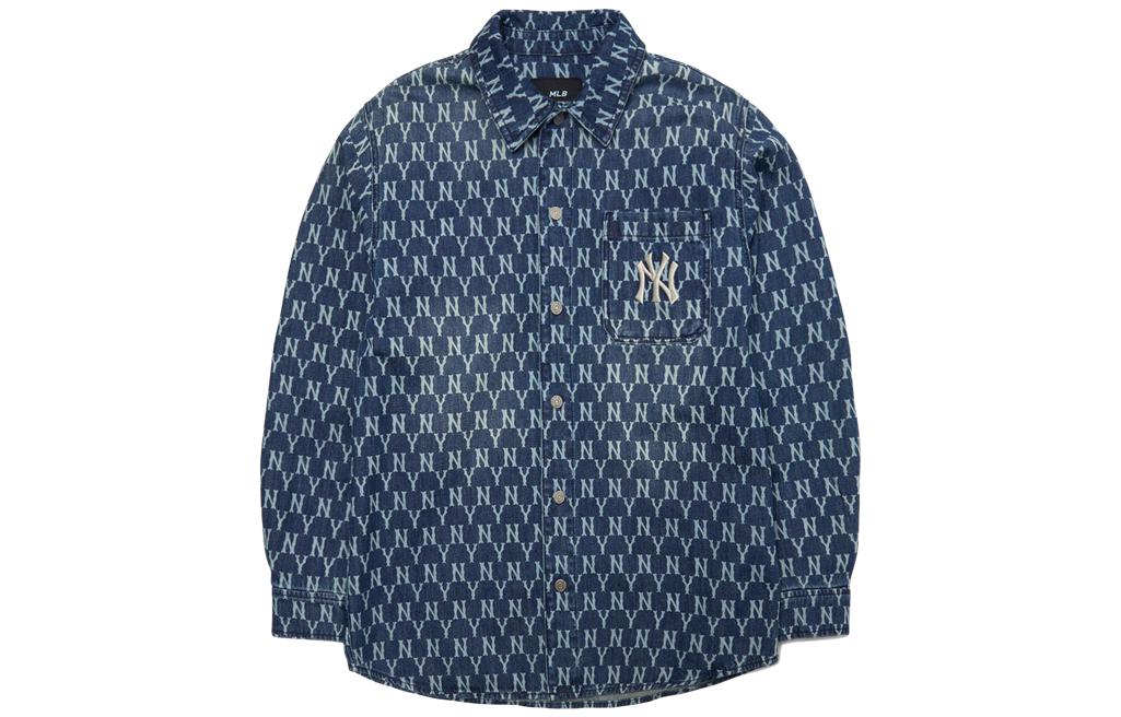 Order MLB New York Yankees Logo Embroidered Vintage Loose Long Sleeve Shirt Blue Unisex 3AWSN3014-50