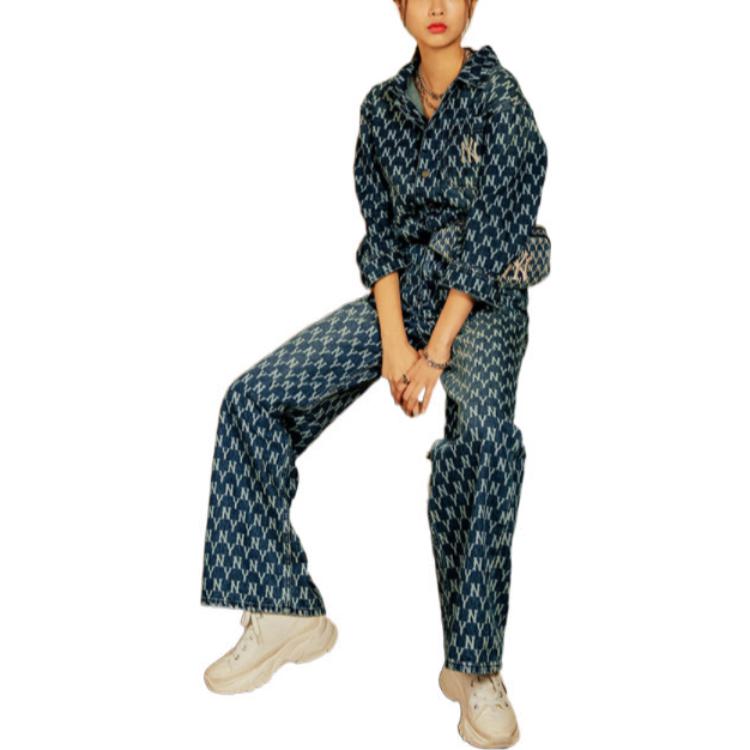 Shop MLB New York Yankees Logo Embroidered Vintage Loose Long Sleeve Shirt Blue Unisex 3AWSN3014-50