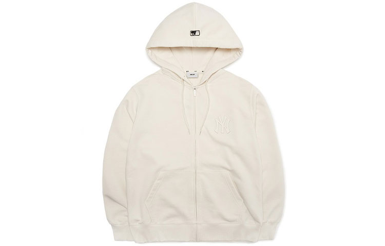 MLB New York Yankees Logo Embroidered Zip Hoodie Unisex Beige 3ATR00114-50CRS